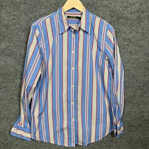 Lauren Ralph Lauren Womens Size 12 Shirt Blue White‎ Striped Cotton Long Sleeves